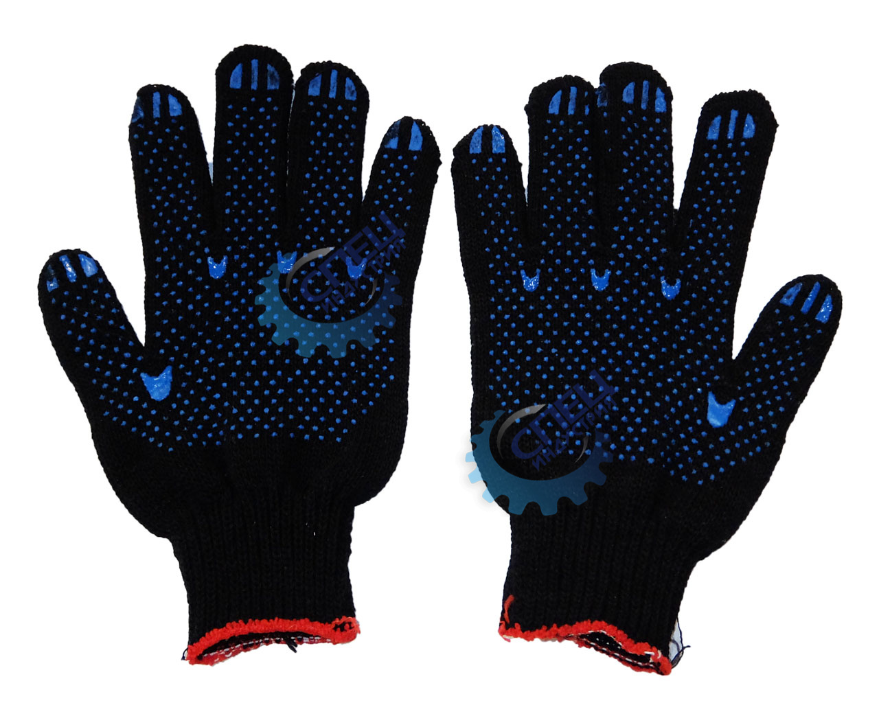 Перчатки х/б с ПВХ Люкс Черные XXL 7класс 6 нитей