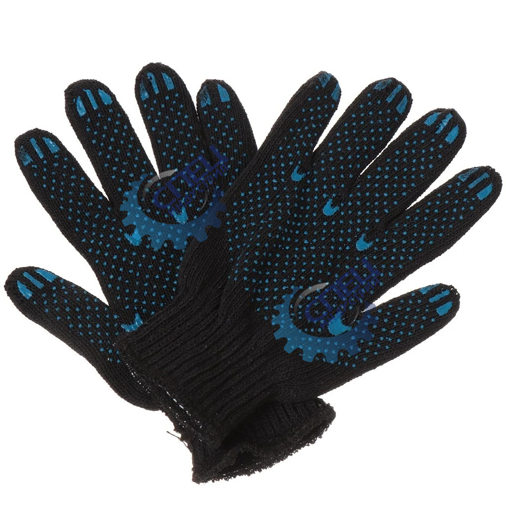 Перчатки х/б с ПВХ Двойные Черные утепленные XXL 7класс 9 нитей