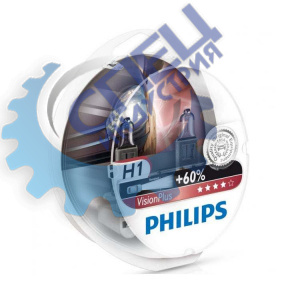 Лампа H1 галог 12V55W+60% (PHILIPS) VisionPlus к-т2шт 12258 VPS2