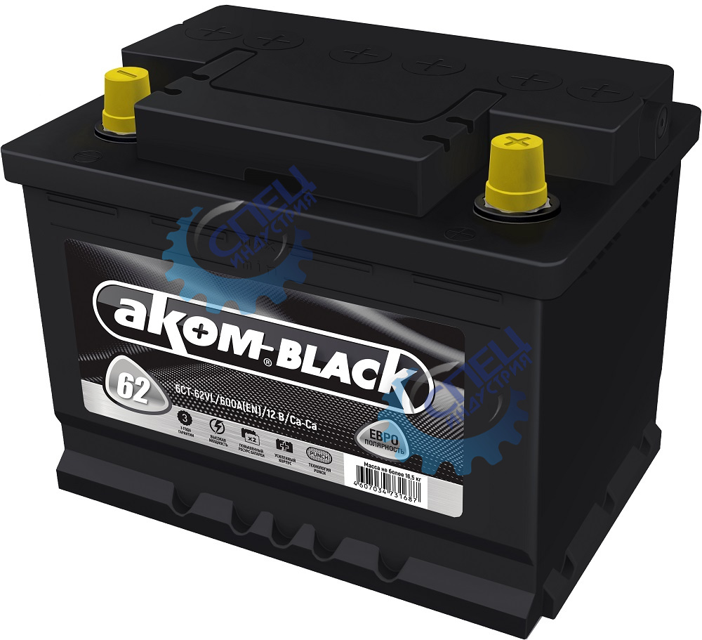 АКБ 62R АКОМ BLACK (ОБР) (EN 600) ДШВ 242х175х190мм 