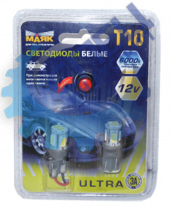 Светодиод 12V Т10 (Маяк) WHITE Button (габарит, повторитель поворота) 6SMD W2,1х9,5D 